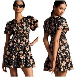 Anthropologie Somerset Mini Dress Neutral Floral Print Size Small Cotton